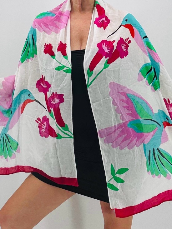 kate spade Accessories - Kate Spade Whimsical Art To Wear Fairycore Hummingbird Floral Print Shawl Scarf